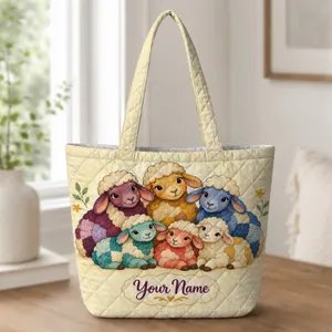 Colorful Sheep Family for Farm Visits and Cozy Country Days for Animal Lovers Quilted Tote Bag