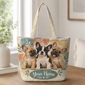 French Bulldog Trio for Everyday Errands and Thoughtful Dog Lover Gifts for Women Quilted Tote Bag