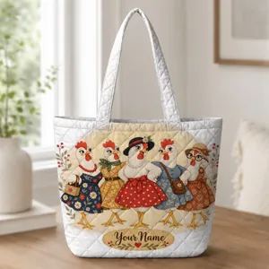 Whimsical Chicken Ladies for Farmhouse Charm and Market Days, Gift for Hen Lovers Quilted Tote Bag