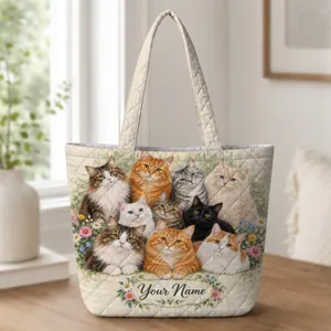 Colorful Floral Cat Family with Ten Kittens for Cozy Everyday Style and Cat Lover Gifts Quilted Tote Bag