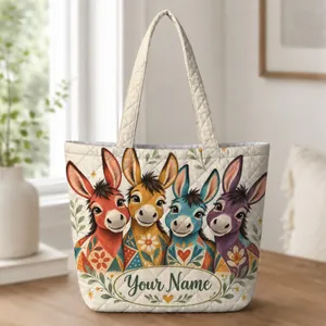 Colorful Donkey Faces for Cheerful Laundry Days and Cozy Cottage Country Living Gifts Quilted Tote Bag