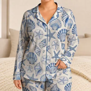 Blue Seashells and Starfish for Coastal Getaways and Relaxed Beachside Living Satin Pajamas Set