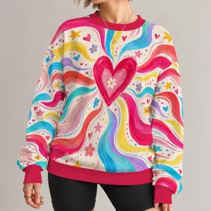 Rainbow Heart Swirls for Colorful Everyday Layering and Cheerful Spring Outings All-over Print Knitted Sweater