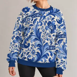 Blue Baroque Floral Scrolls for Elegant Everyday Style, Travel, and Weekend Outings All-over Print Knitted Sweater