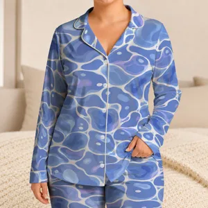 Blue Pool Ripple Shapes for Relaxed Lounging and Calm Everyday Comfort at Home Year-Round Satin Pajamas Set