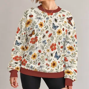 Wildflower Butterflies and Garden Insects for Everyday Springtime Nature-Lover Style All-over Print Knitted Sweater