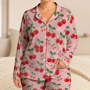 Red Cherry Heart Polka Dot Style for Cozy Lounging and Sweet Weekend Mornings Satin Pajamas Set