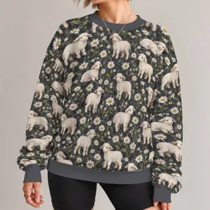 Fluffy Sheep And Daisy Meadow For Cozy Countryside Days And Gentle Farmhouse Style All-over Print Knitted Sweater