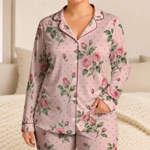 Watercolor Rose And Dusty Pink Dots For Romantic Cottagecore Lounging Satin Pajamas Set