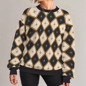 Cream Charcoal And Ochre Argyle Motifs For Cozy Autumn Outings And Classic Wardrobes All-over Print Knitted Sweater
