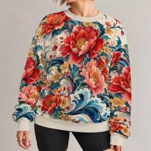 Watercolor Floral Waves for Artful Everyday Outings and Creative City Style All-over Print Knitted Sweater