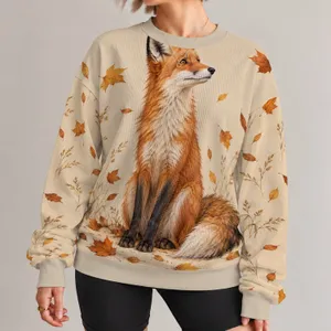 Seated Fox and Autumn Leaves for Cozy Fall Outings and Everyday Wear All-over Print Knitted Sweater