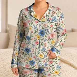 Watercolor Wildflower Blooms for Relaxing Evenings and Cozy Weekend Mornings at Home Satin Pajamas Set