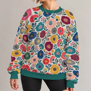 Colorful Folk Floral Motifs for Cozy Autumn Outings and Everyday Creative Wardrobe Style All-over Print Knitted Sweater