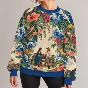 Tropical Birds and Floral Waves for Artistic Everyday Style and Nature Lovers All-over Print Knitted Sweater