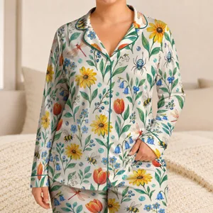 Whimsical Wildflower Garden Bees And Butterflies For Relaxed Cozy Nights At Home Satin Pajamas Set