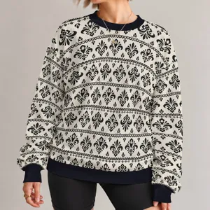 Black Folk Floral Motifs for Cozy Autumn Days and Artful Everyday Style All-over Print Knitted Sweater
