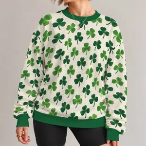 Green Clover Leaf Motif for Fresh Spring Outings and Casual Everyday Style All-over Print Knitted Sweater