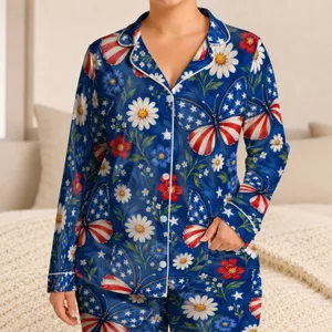 Patriotic Butterfly Blooms for Cozy Fourth of July Lounging and Summer Nights Satin Pajamas Set