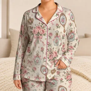 Rose Bow and Vintage Vanity Charms for Cozy Cottagecore Evenings and Sweet Gifts for Her Satin Pajamas Set