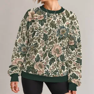 Vintage Ivory Botanical Florals for Autumn Outings and Cozy Everyday Style All-over Print Knitted Sweater