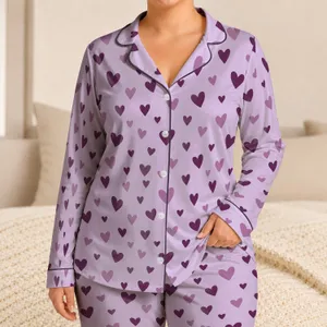 Lavender Hearts for Cozy Valentine Evenings and Romantic At-Home Lounging Gift Ideas Satin Pajamas Set