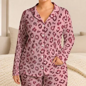 Blush Pink Leopard Spots for Relaxed Summer Evenings and Cozy Lounging Satin Pajamas Set