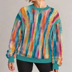 Colorful Teal Brushstroke Stripes for Relaxed Everyday Wear and Creative Style for Women All-over Print Knitted Sweater