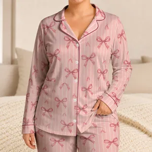 Pink Pinstripe Bows for Cozy Mornings, Sweet Weekend Lounging and Relaxed Home Days Satin Pajamas Set