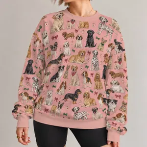 Watercolor Dog Family and Pet Bows for Cozy Everyday Animal Lover Style All-over Print Knitted Sweater