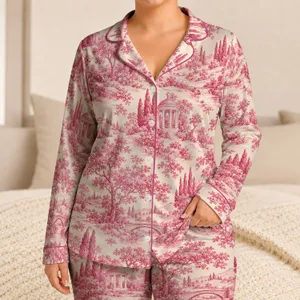 Rose Pink Toile Garden Scenes for Relaxing Evenings and Elegant Gifts for Women Satin Pajamas Set
