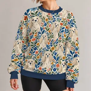Long-Eared Dog and Wildflower Motifs for Everyday Charm and Casual Outings All-over Print Knitted Sweater