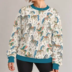Whimsical Carousel Horses And Zebras For Playful Everyday Casual Style All-over Print Knitted Sweater
