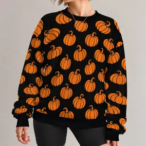 Orange Pumpkin Motifs for Cozy Autumn Celebrations and Halloween Gatherings for Women All-over Print Knitted Sweater