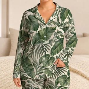 Tropical Palm Leaves for Relaxed Beach Getaways and Warm-Weather Coastal Lounging Satin Pajamas Set