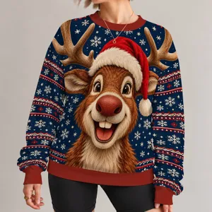 Friendly Reindeer Face With Snowflakes For Festive Holiday Celebrations All-over Print Knitted Sweater