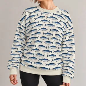 Blue Sardine Motifs For Coastal Weekends, Fishing Trips And Everyday Seaside Style All-over Print Knitted Sweater