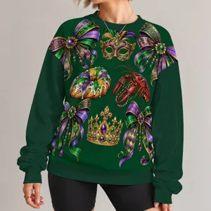 Mardi Gras Bows, Masks And Crown For Festive Carnival Celebrations In Louisiana All-over Print Knitted Sweater