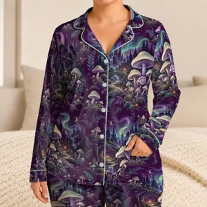 Luminous Aurora Mushroom Groves for Cozy Nights and Psychedelic Festival Dreamers Satin Pajamas Set