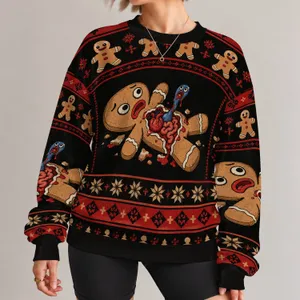 Gingerbread Anatomy and Holiday Motifs for Christmas Parties and Quirky Winter Wear All-over Print Knitted Sweater