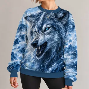 Fierce Blue-Eyed Ice Wolf for Winter Sports and Outdoor Training Enthusiasts All-over Print Knitted Sweater