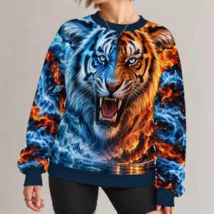 Icy Blue Tiger and Flames for Bold Outdoor Adventures and Everyday Wear All-over Print Knitted Sweater