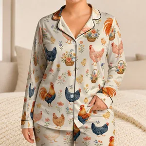 Vintage Farmyard Roosters And Hens For Cozy Bedtime Wear For Kids, Girls, And Toddlers Satin Pajamas Set