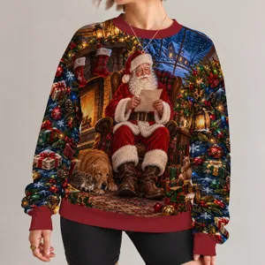 Santa Reading by the Fireside for Cozy Christmas Evenings and Festive Family Gatherings All-over Print Knitted Sweater