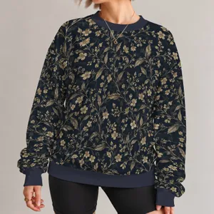 Antique Gold Wildflower Vines on Midnight Navy for Relaxed Everyday Botanical Style All-over Print Knitted Sweater