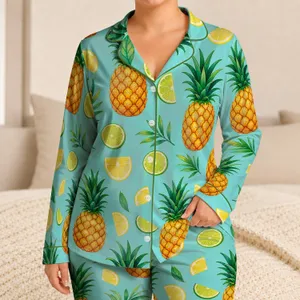 Tropical Pineapple And Citrus Lounge Set For Warm Summer Nights, Boys And Girls Satin Pajamas Set