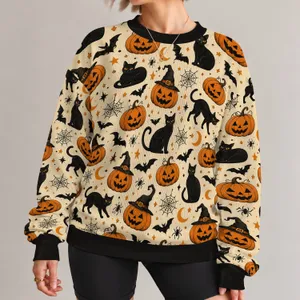 Gothic Raven And Pumpkin Halloween Motifs For Festive Fall Outings All-over Print Knitted Sweater