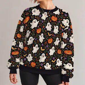 Ghosts, Jack-O'-Lanterns And Bats For Cozy Halloween Nights All-over Print Knitted Sweater