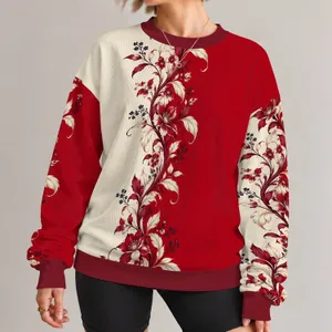 Burgundy Botanical Vine And Cream Foliage For Autumn Layering, Women's Seasonal Style All-over Print Knitted Sweater