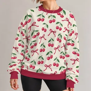 Cherry And Ribbon Motif For Sweet Everyday Style And Cozy Weekend Outings For Women All-over Print Knitted Sweater